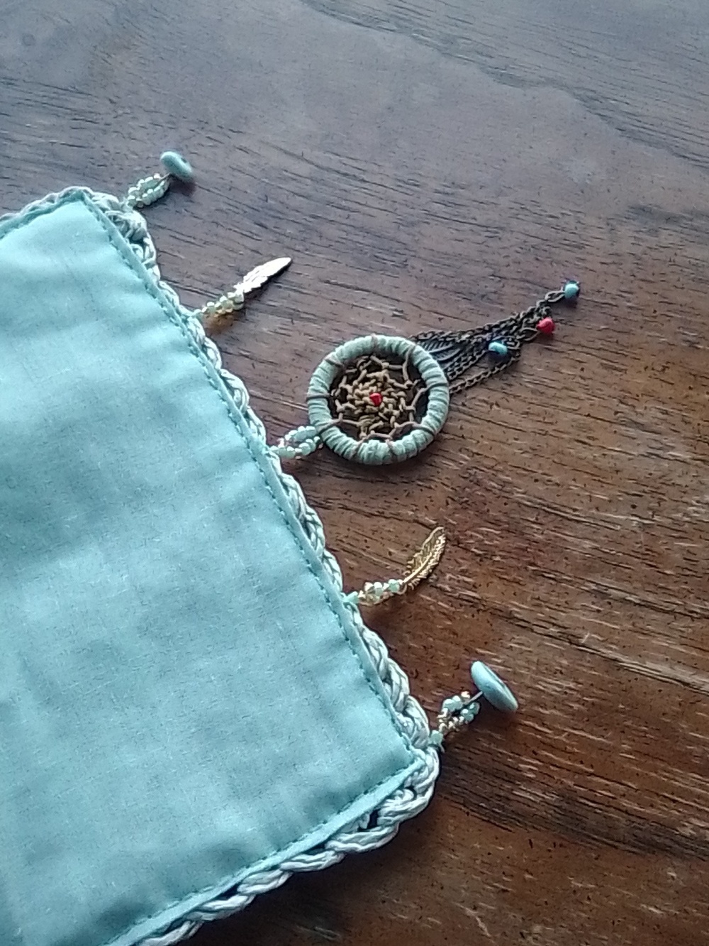 Handmade Light Blue Beaded Dreamcatcher Crochet Crossbody Bag!!! - Picture 4 of 7